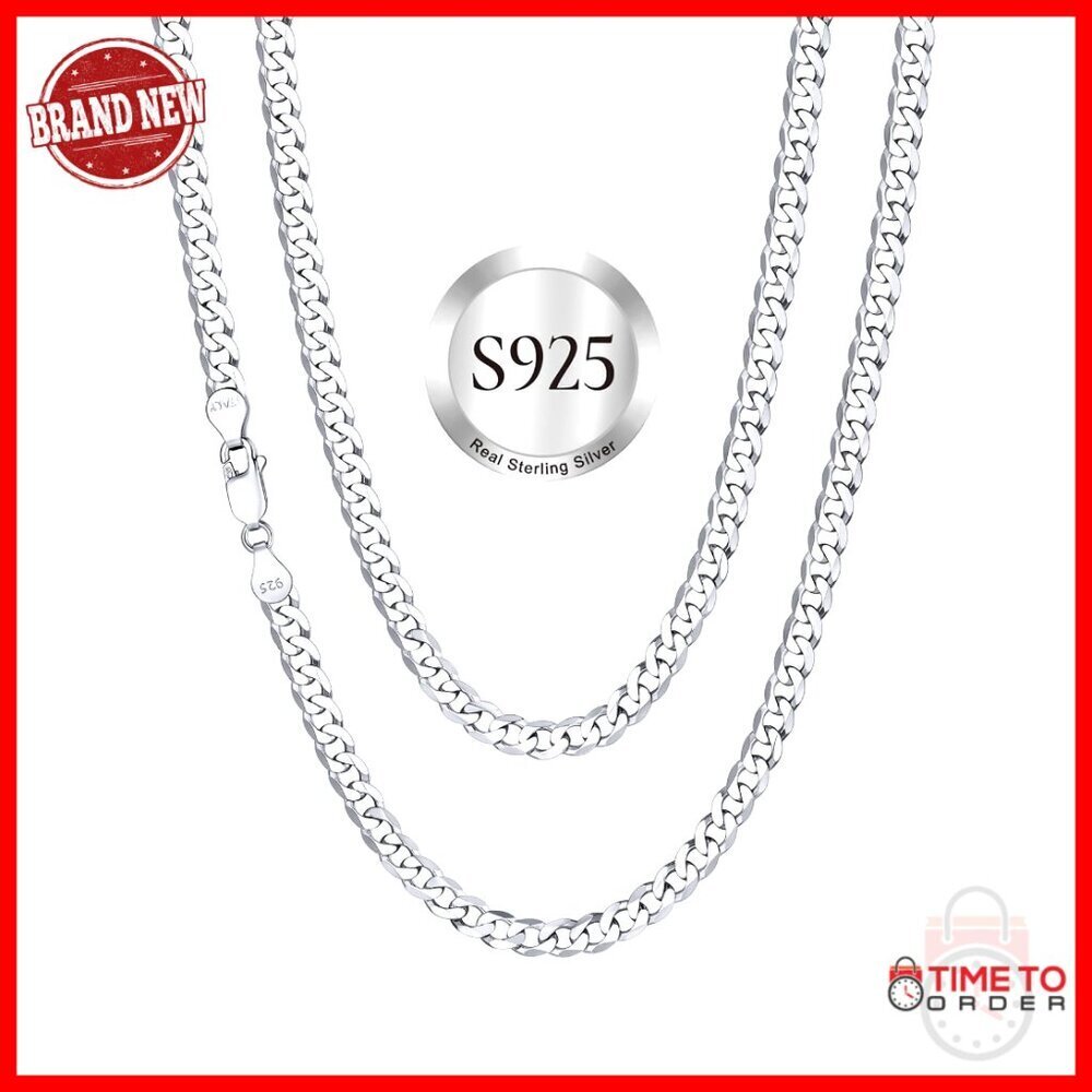 Sterling Silver Cuban Link Chain Necklace 3mm 5mm 18-28 Inch Men Women